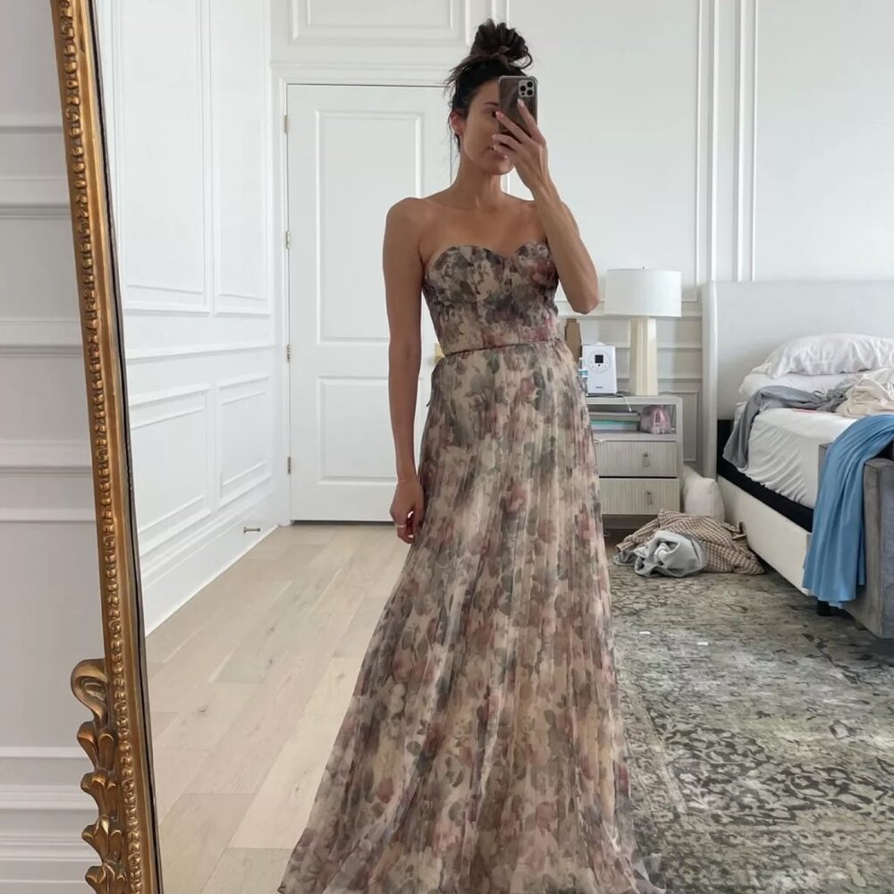 Ivory Multi Floral Print Organza Maxi Dress